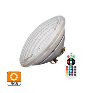 BOMBILLA SUMERGIBLE PARA PISCINA PAR56 RGB 12V AC 18W CON MANDO 1669 RSR