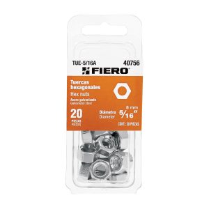 Blíster con 20 tuercas 5/16″ hex de acero galvanizado, Fiero